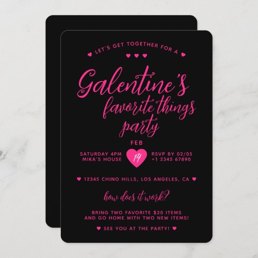 Galentine's Favorite Things Valentine's Party 招待状 (正面/裏面)