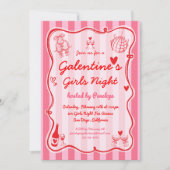 Galentine's Girls Night Pink Red Hand Drawn Party 招待状 (正面)