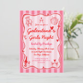 Galentine's Girls Night Pink Red Hand Drawn Party 招待状 (スタンド正面)