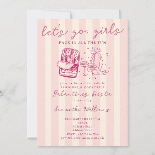 Galentines Let’s Go Girls Sardines Cocktails Party 招待状 (正面)