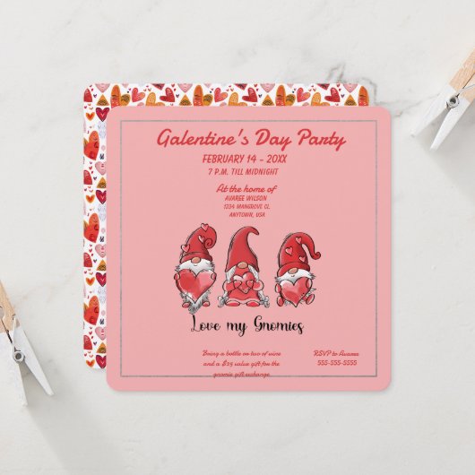 Galentine's Love My Gnomies Party Invitation 招待状 (正面/裏面インサイチュ)