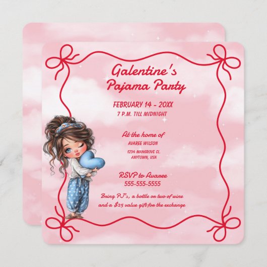 Galentine's Pajama Party Invitation 招待状 (正面/裏面)
