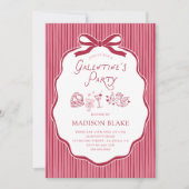 Galentine's Party チェリーリボンフレーム 招待状 (正面)