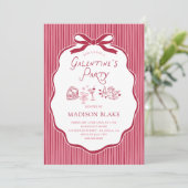 Galentine's Party チェリーリボンフレーム 招待状 (スタンド正面)