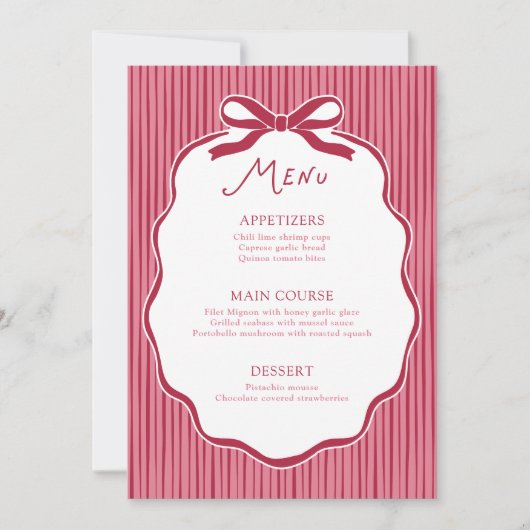 Galentine's Party Cherry Bow Frame Menu Card 招待状 (正面)