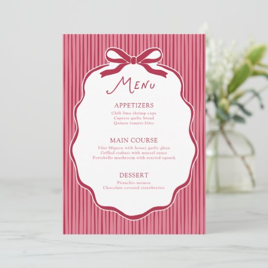 Galentine's Party Cherry Bow Frame Menu Card 招待状 (スタンド正面)