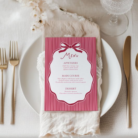 Galentine's Party Cherry Bow Frame Menu Card 招待状