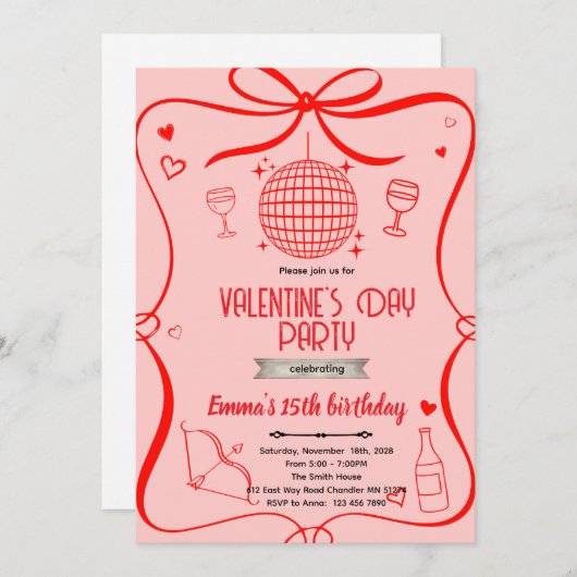 Galentine's party Invitation  招待状 (正面/裏面)