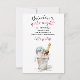 Galentines Party Invitation Champagne & Disco Ball 出欠カード
