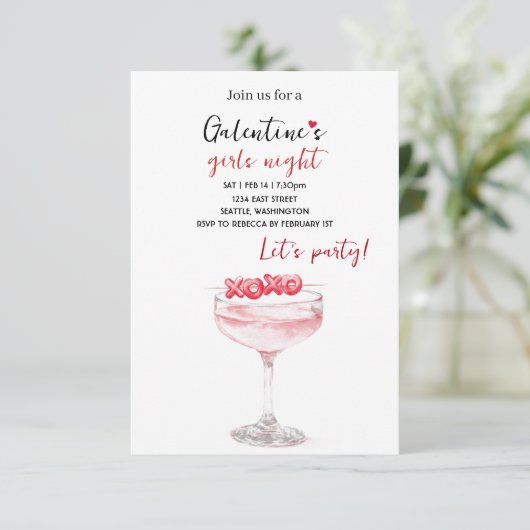 Galentines Party Invitation | Pink Cocktail 出欠カード (スタンド正面)