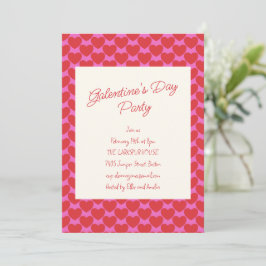 Galentine's Party Pink and Red Heart Valentine 招待状