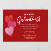 Galentines Party with 3 Hearts on Red 招待状 (正面)