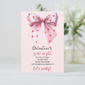 Galentines Pink Bow Party Invitation  出欠カード (スタンド正面)