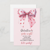 Galentines Pink Bow Party Invitation  出欠カード (正面/裏面)