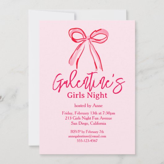 Galentine's Pink Red Hand Drawn Girls Night Party 招待状 (正面)