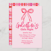 Galentine's Pink Red Hand Drawn Girls Night Party 招待状 (正面/裏面)