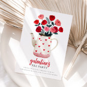 Galentine's Tea Party Teapot Floral  Invitation 招待状