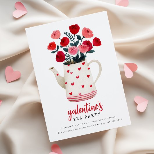 Galentine's Tea Party Teapot Floral  Invitation 招待状