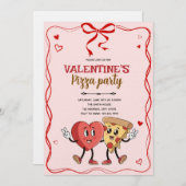 Galentines valentine retro pizza invitation 招待状 (正面/裏面)