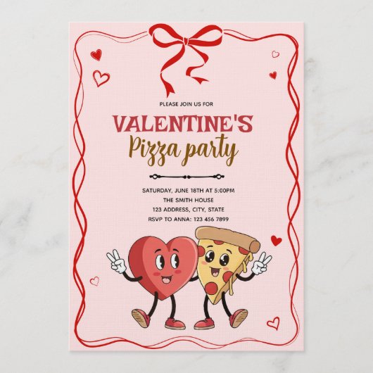 Galentines valentine retro pizza invitation 招待状 (正面)