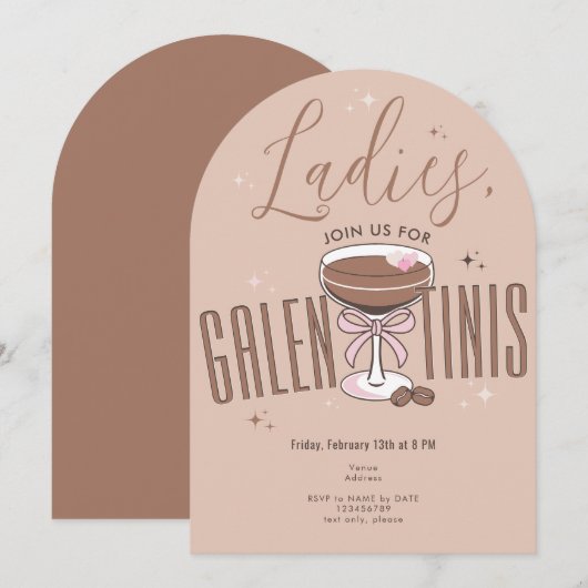 Galentini Martini Mocha Mousse Galentine DayParty 招待状 (正面/裏面)