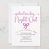 Galentin's Day Girls Night Out Pink Bow Minimalist 招待状 (正面)