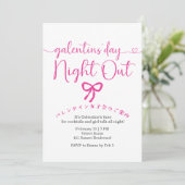 Galentin's Day Girls Night Out Pink Bow Minimalist 招待状 (スタンド正面)