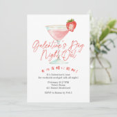 Galentin's Day Girls Night Out Pink Cocktail Party 招待状 (スタンド正面)
