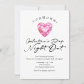 Galentin's Day Night Out ピンクハートジェムスパークル 招待状 (正面)