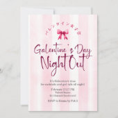 Galentin's Day Night Out Coquette Pink Stripe Cute 招待状 (正面)