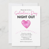 Galentin's Day Night Out Pink Heart Minimalist 招待状 (正面)