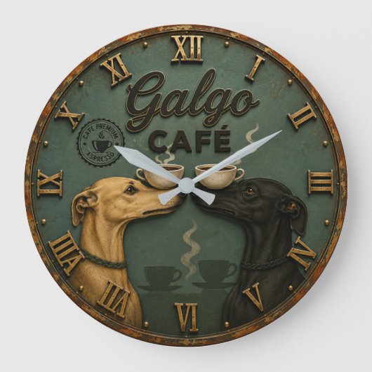 Galgo Café Greyhound Coffee Lovers ラージ壁時計 (正面)