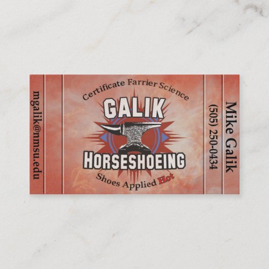 Galik Horseshoeing 予約カード (正面)