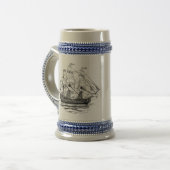 Galleonの74攻撃のスケッチヴィンテージの海賊 ビールジョッキ (正面左)