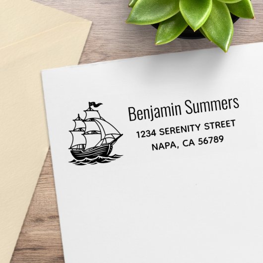 Galleon Wooden Sailing Ship Return Address ラバースタンプ