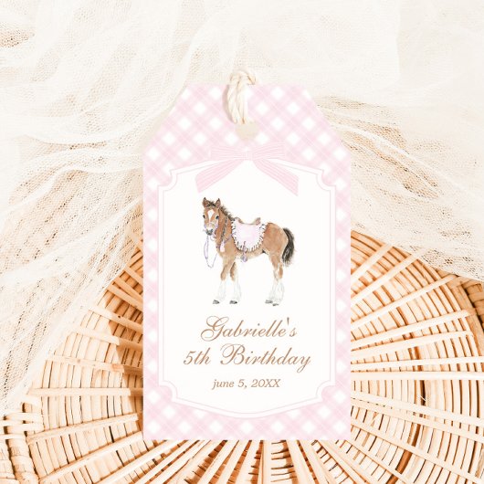 Gallop on Over Girls Pink Horse Birthday ギフトタグ