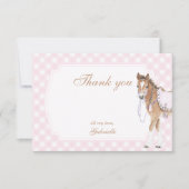 Gallop on Over Girls Pink Horse Birthday サンキューカード (正面)