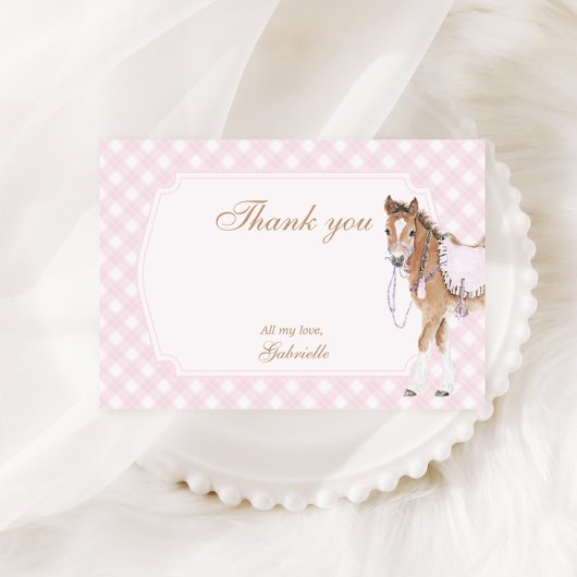 Gallop on Over Girls Pink Horse Birthday サンキューカード
