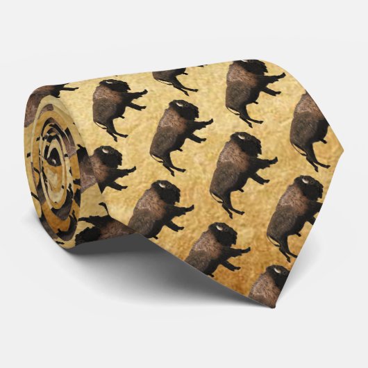 Galloping Bison On Old Paper ネクタイ (ロール)