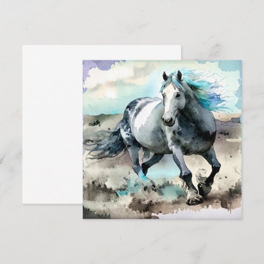Galloping Draught Horse Watercolour  招待状 (正面/裏面)