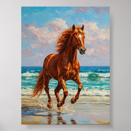 Galloping Horse by Sea | Oil Painting Art ポスター (正面)