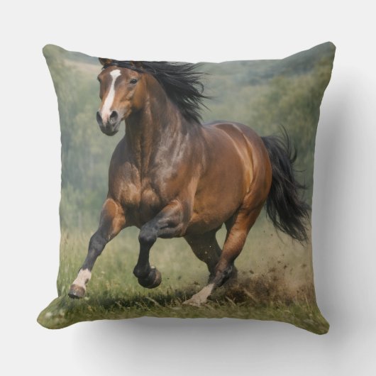 Galloping Horse Throw Pillow – Realistic Equestria クッション (正面)