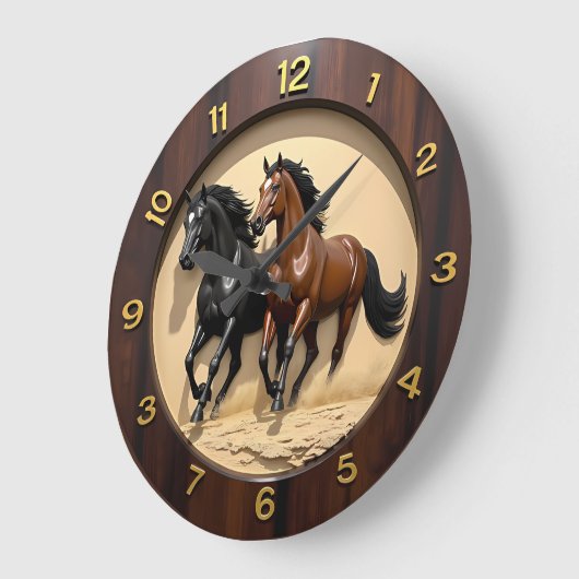 Galloping Stallions Desert Sand ラージ壁時計 (傾斜)