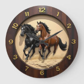 Galloping Stallions Desert Sand ラージ壁時計 (正面)