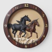 Galloping Stallions Faux Wood Timepiece ラージ壁時計 (正面)