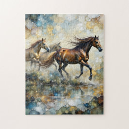 Galloping Wild Horses Alcohol Ink Art ジグソーパズル