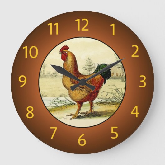 Gallus Domesticus (Rooster)キッチン – ラージ壁時計 (正面)
