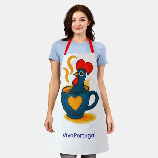 Galo de Barcelos Apron – Portuguese Rooster Pop Ar エプロン (着用した状態)