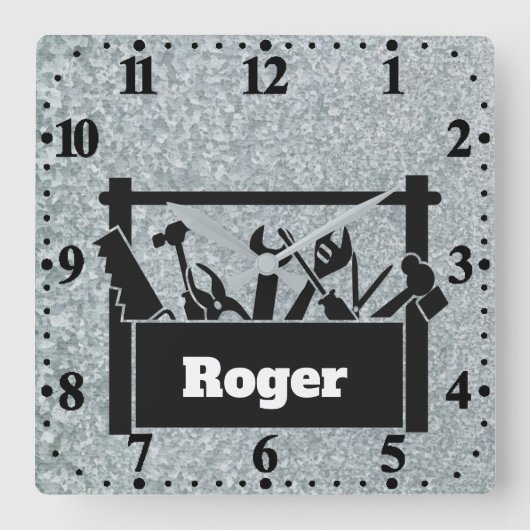 Galvanized metal with toolbox personalized スクエア壁時計 (正面)