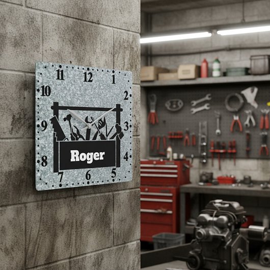Galvanized metal with toolbox personalized スクエア壁時計